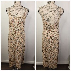 VTG Knapp Studio Tapestry Maxi Slip Dress S/M Flax Multicolor Floral Cottagecore